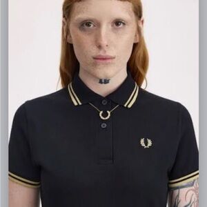 Fred Perry Black Polo with Gold collar size UK 6 USA 2